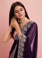 Georgette Purple Colour Saree Looking Freshly